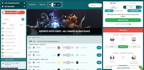22Bet Esports Page